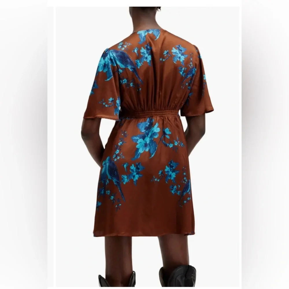 All Saints Tiam Iona Silk Blend Empire Waist Satin Mini Dress Size 0 NWT - Picture 3 of 16